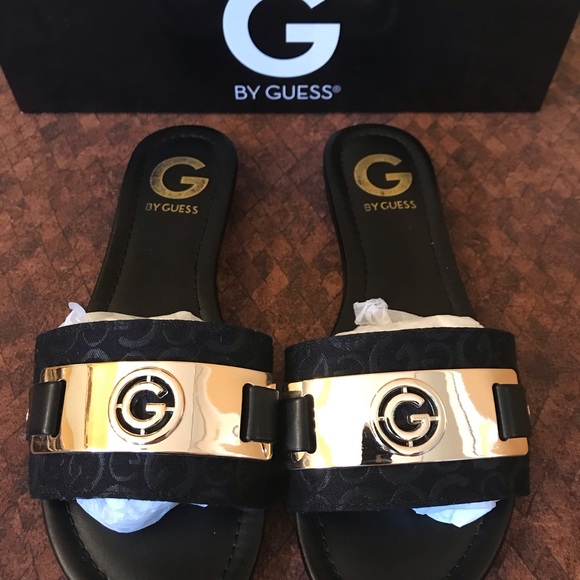 Guess Shoes - SOLD ❌Guess black leather & gold sandals